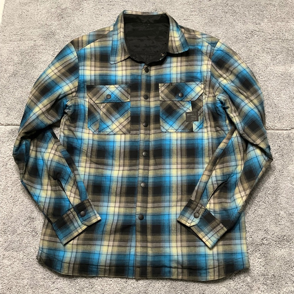 VTG Oakley Y2K Blue Green Reversible Quilted Lined Large Snap Button Jacket
